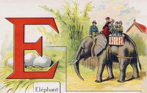 Bokstaven E: Elefant. Gravyr i "ABC L