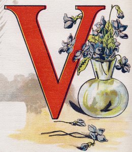 Bokstaven V: vas med violer. Gravyr i "ABC L