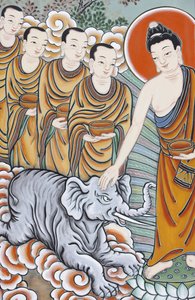 Buddhas liv som tämjer en elefant, Seoul, Coree du Sud av Unbekannt