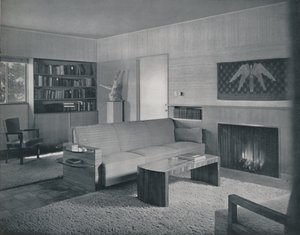 Vardagsrum designat av Honor Easton och Alyne Whalen i ett hus i Los Angeles, 1942 av Unbekannt
