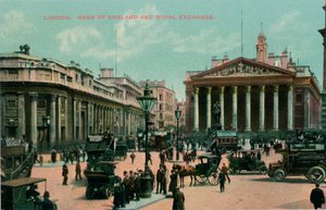 London, Bank of England och Royal Exchange, c1910 av Unbekannt