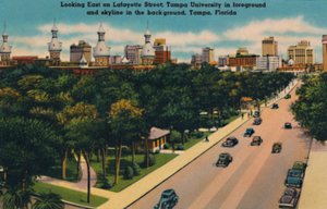 Ser österut på Lafayette Street, Tampa University och skyline, Tampa, Florida, c1940-talet av Unbekannt