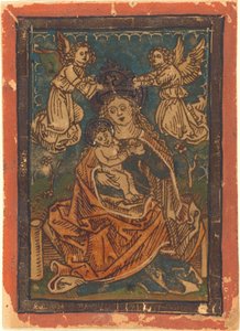 Madonna och barn sitter på en gräsbevuxen bank med änglar, 14801490. av Unbekannt