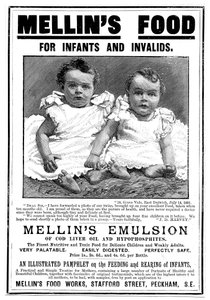 Tidningsannons för Mellins Emulsion, ett kosttillskott baserat på torskleverolja, c1890 av Unbekannt