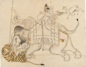 Mahrao Shatru Salli 1866-89 Jagar en tiger, ca. 1866-89. av Unbekannt
