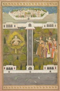 Mahliqa, dotter till kejsaren av Kina, pekar på fågelmannen Khwaja Mubarak..., ca. 1710. av Unbekannt