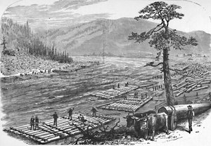 Att bygga flottar på Susquehanna-floden. En scen på linjen av Erie Railroad, 1883 av Unbekannt
