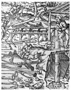 Att tillverka och använda almpumpar för att dränera gruvor före ångmaskinens dagar, 1556 1956 av Unbekannt