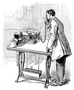 Gör inspelningar på Emile Berliners grammofon, c1887 av Unbekannt