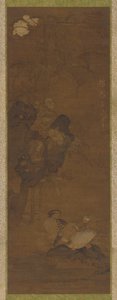 Mandarinänder, stenar och en blommande växt, 1368-1644. av Unbekannt