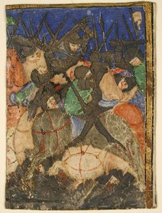 Manuskriptklippning som visar en scen från hebreiska skrifterna, kanske kung Davids liv, ca 1400. av Unbekannt