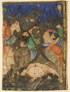 Manuskriptklippning som visar en scen från hebreiska skrifterna, kanske kung Davids liv, ca 1400. av Unbekannt