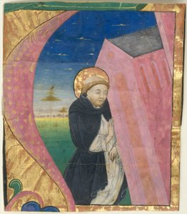 Manuskriptbelysning med Saint Dominic som räddar kyrkan Saint John...mitten av 1400-talet. av Unbekannt
