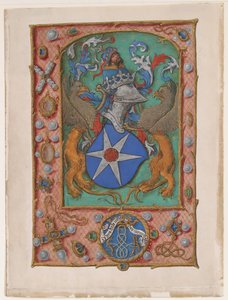 Manuskriptblad med vapen, från en timbok, ca. 1500. av Unbekannt