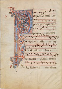 Manuskriptblad med foliated initial P, från en Antiphonary, ca. 1250-60. av Unbekannt