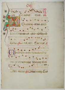 Manuskriptblad med initial D, från ett antifonarium, italienskt, 1400-tal. av Unbekannt