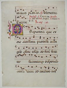 Manuskriptblad med initial O, från ett antifonarium, italienskt, 1400-tal. av Unbekannt