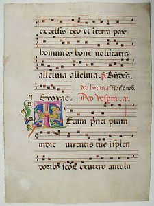 Manuskriptblad med initialt T, från en Antiphonary, italienskt, 1400-tal. av Unbekannt