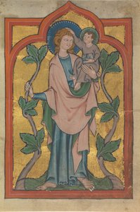 Manuskriptblad med den helige Christopher som bär Kristus, tidigt 1300-tal. av Unbekannt