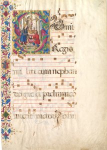 Manuskriptblad med Saint John Gualbert i ett initialt S, från en Antiphonary, tidigt 1500-tal. av Unbekannt