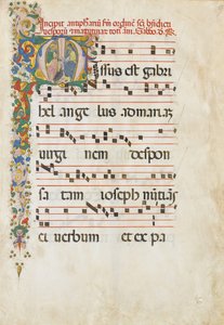 Manuskriptblad med Sankt Johannes evangelisten och Sankt Johannes Döparen i en..., 2:a halvan 1400-talet av Unbekannt