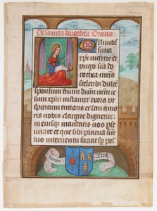 Manuskriptblad med Saint Dorothy, från en timbok, ca. 1500. av Unbekannt