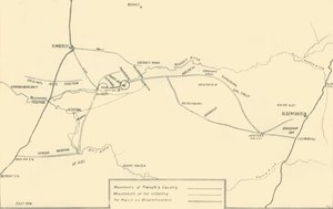 Karta som illustrerar rörelserna för relief av Kimberley och fångsten av Bloemfontein, 1901. av Unbekannt