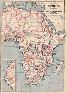 Karta över Afrika 1891 som visar Explorers rutter av Unbekannt