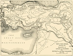 Karta över Mindre Asien, Kyros den yngres expedition och de tiotusenas reträtt, 1890. av Unbekannt