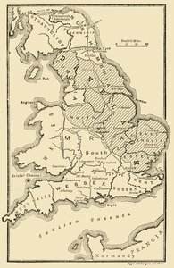 Karta över England, som visar anglosaxiska kungadömen och danska distrikt, 900-talet, 189 av Unbekannt
