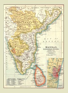 Karta över Madras, Hyderabad, Mysore, Coorg och Ceylon, 1902. av Unbekannt