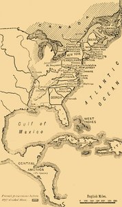 Karta över Nordamerika, illustrerar det amerikanska frihetskriget, c1785, 1890. av Unbekannt