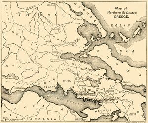 Karta över norra och centrala Grekland, 1890. av Unbekannt