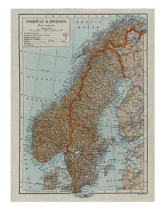 Karta över Norge och Sverige, c1800-talet av Unbekannt