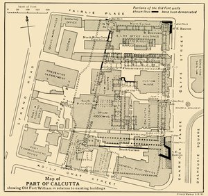 Karta över en del av Calcutta som visar Old Fort William i förhållande till befintliga byggnader, 1925. av Unbekannt