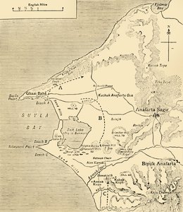 Karta över Suvla Bay, Gallipoli halvön, första världskriget, 1915, c1920. av Unbekannt