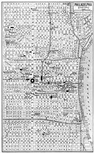 Karta över centrala Philadelphia, Pennsylvania, USA, c1930-talet av Unbekannt