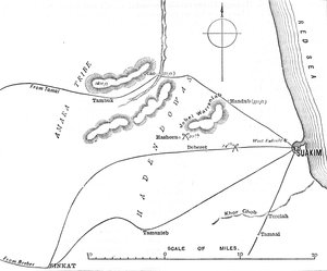 Karta över Suakims omgivningar, c1885 av Unbekannt