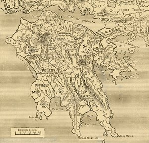 Karta över Peloponnesos, 1890. av Unbekannt