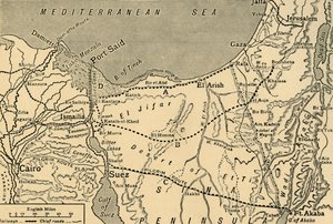 Karta över den turkiska attacken på Suezkanalen, Egypten, första världskriget, 1915, c1920. av Unbekannt