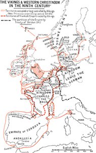 Karta över vikingarna och den västerländska kristenheten under 800-talet, 1935 av Unbekannt