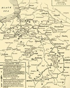 Karta över gränsen mellan Ryssland och Turkiet, första världskriget, c1920. av Unbekannt