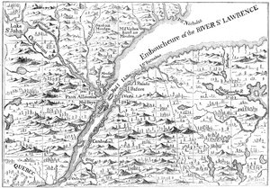 Karta över floden St Lawrences lopp så långt som till Quebec, 1730 c1880 av Unbekannt