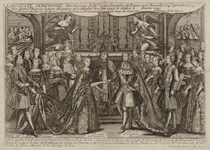 Äktenskap mellan Louis, Dauphin av Frankrike med Marie Thérèse Raphaëlle, Infanta av Spanien 1745 i Versailles, 1745 av Unbekannt