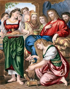 Maria Magdalena smörjer Jesu fötter, c1860 av Unbekannt