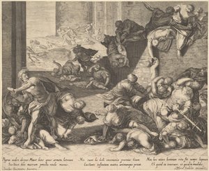 Massacre of the Innocents, förminskad och omvänd kopia efter Aegidius Sadeler, 16001629. av Unbekannt