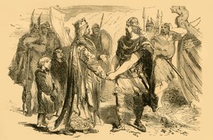 Möte mellan Edmund Ironside och Canute, på Isle of Alney, i Severn, c1890. av Unbekannt