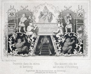 Saltgruva: Nedstigningen till saltgruvorna i Durrnberg, Österrike, cirka 1850 av Unbekannt
