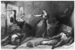 Miss Wheeler försvarar sig mot Sepoys vid Cawnpore, 1857, c1860 av Unbekannt