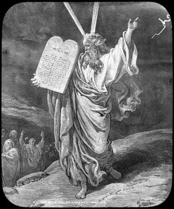 Moses tar emot lagen, sent 1800-tal eller tidigt 1900-tal av Unbekannt